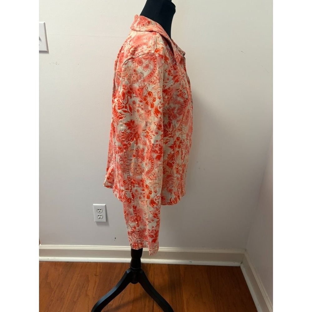 Christopher & Banks Women's Jacket XL Orange All-over Print Size Cotton Front - Picture 3 of 6